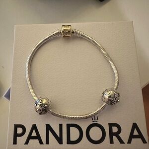 Pandora Sterling Silver Bracelet With SOLID 14K Gold Clasp